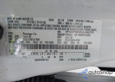 2018 Ford Focus Se из США, поврежденный, VIN 1FADP3K26JL290781